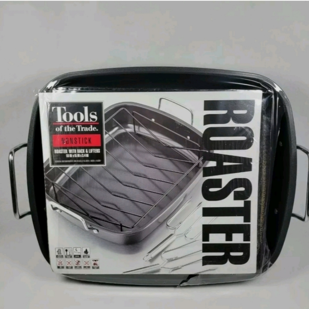 Tools of the Trade Carbon Steel Nonstick Roaster Set with Lifters REG $99